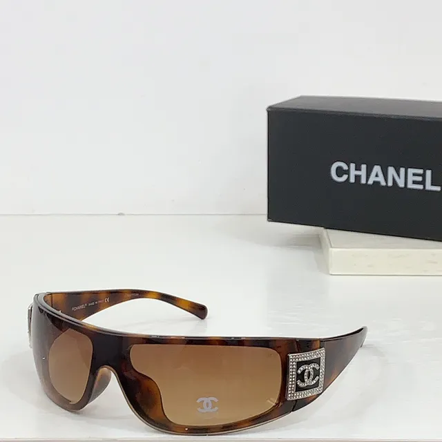 Chanel Shield-Style Black Silver Wraparound Sunglasses 8