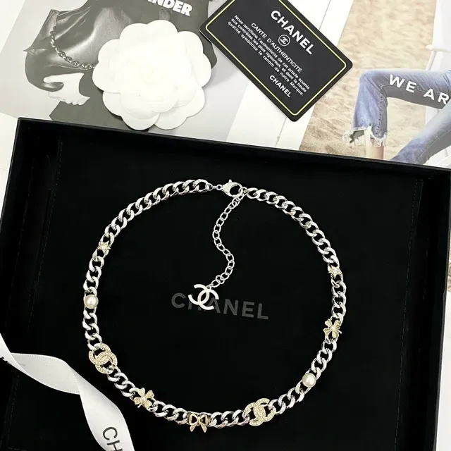 Chanel Silver Gold Chunky Curb Chain Two-Tone Metal Necklace 6