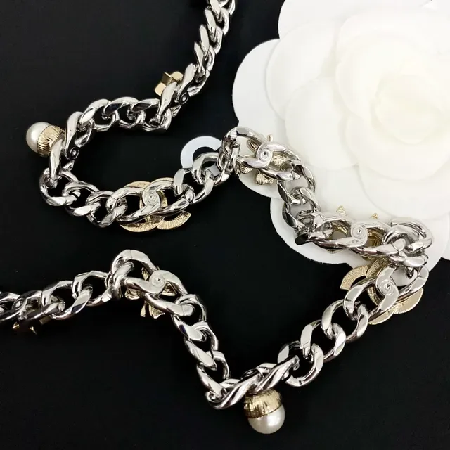 Chanel Silver Gold Chunky Curb Chain Two-Tone Metal Necklace 8