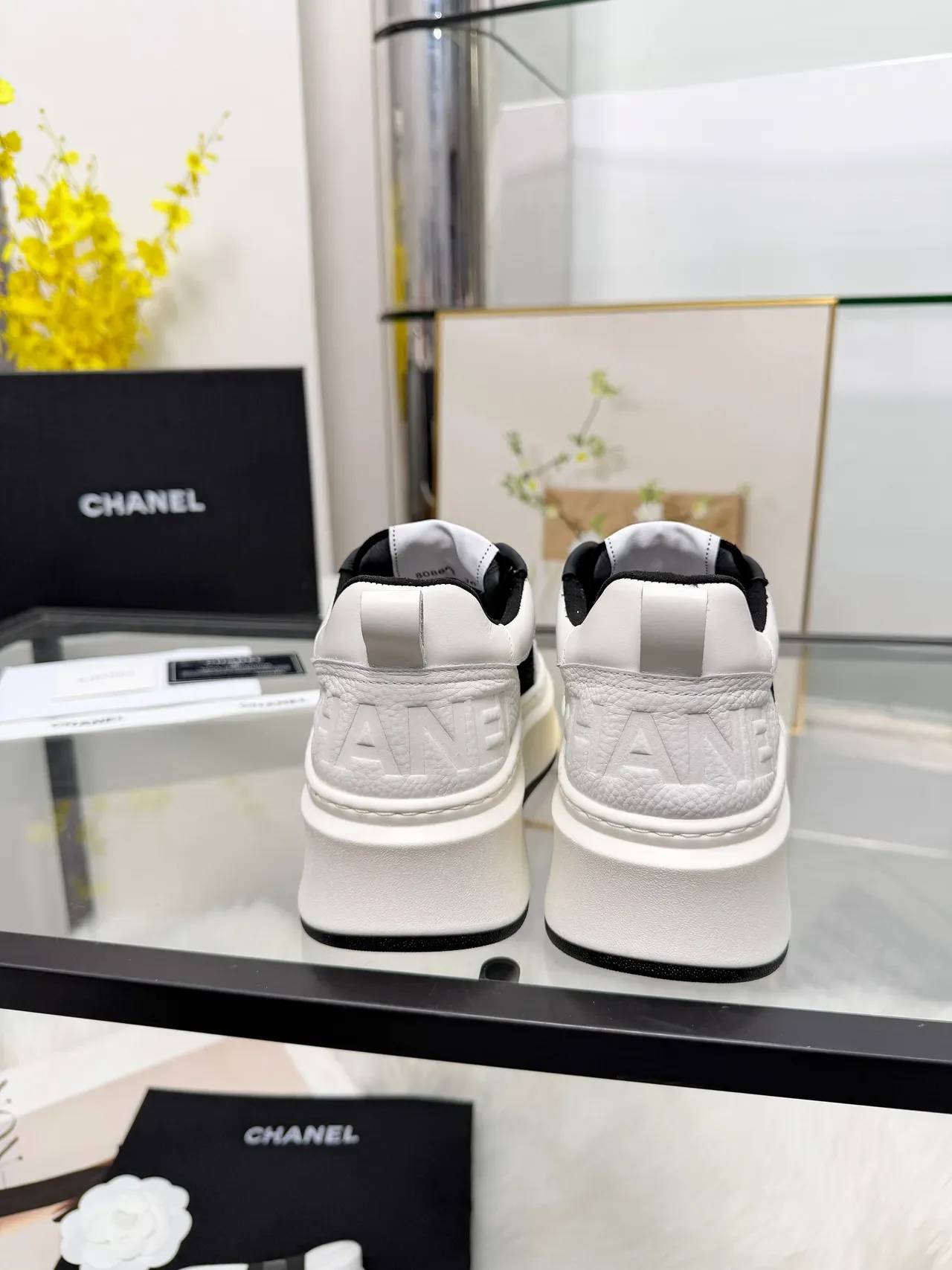 Chanel White Black Chunky Platform Sole Mixed Leather And Mesh Upper Lifestyle Sneakers 2
