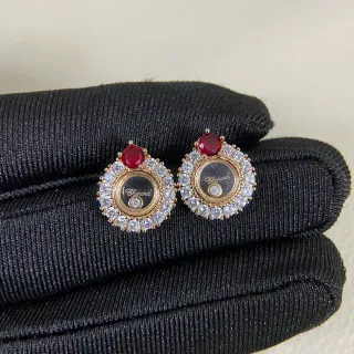 Chopard Happy Curves Ruby and Diamond Halo Stud Earrings