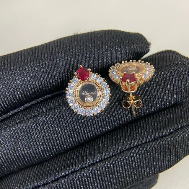 Chopard Happy Curves Ruby and Diamond Halo Stud Earrings 2