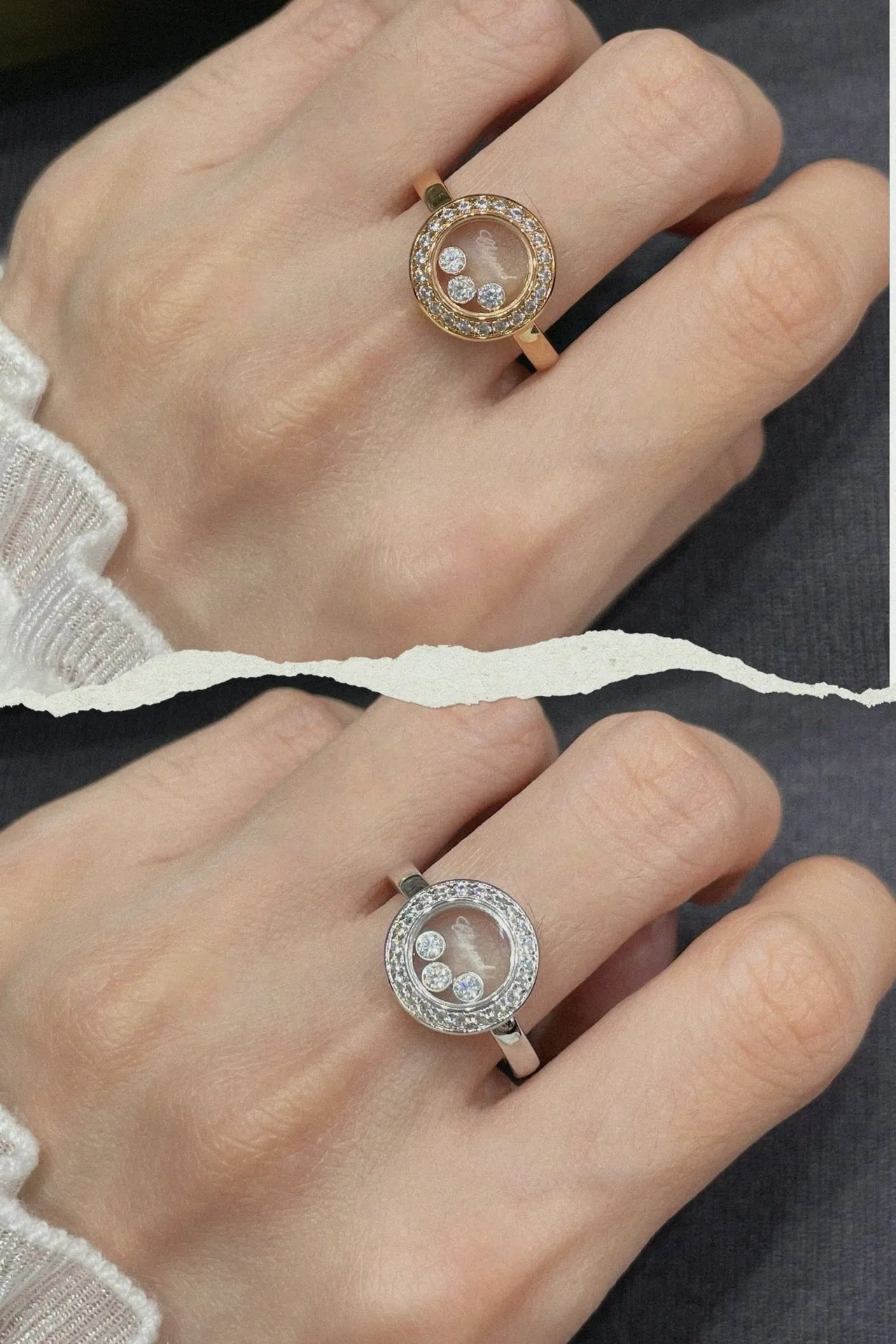 Chopard Happy Diamonds Pavé Halo Anillo de Diamante Flotante 8