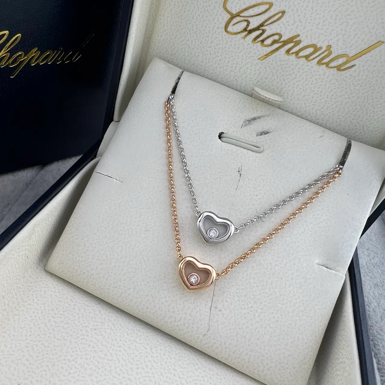 Chopard Happy Hearts Rose Gold and White Gold Heart Pendant Necklaces 7