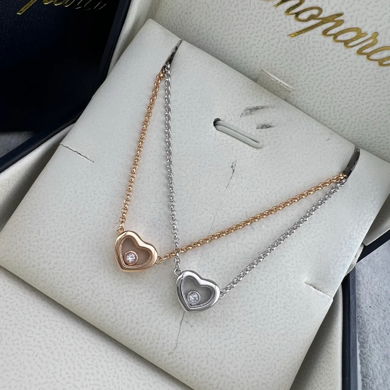 Chopard Happy Hearts Rose Gold and White Gold Heart Pendant Necklaces 8