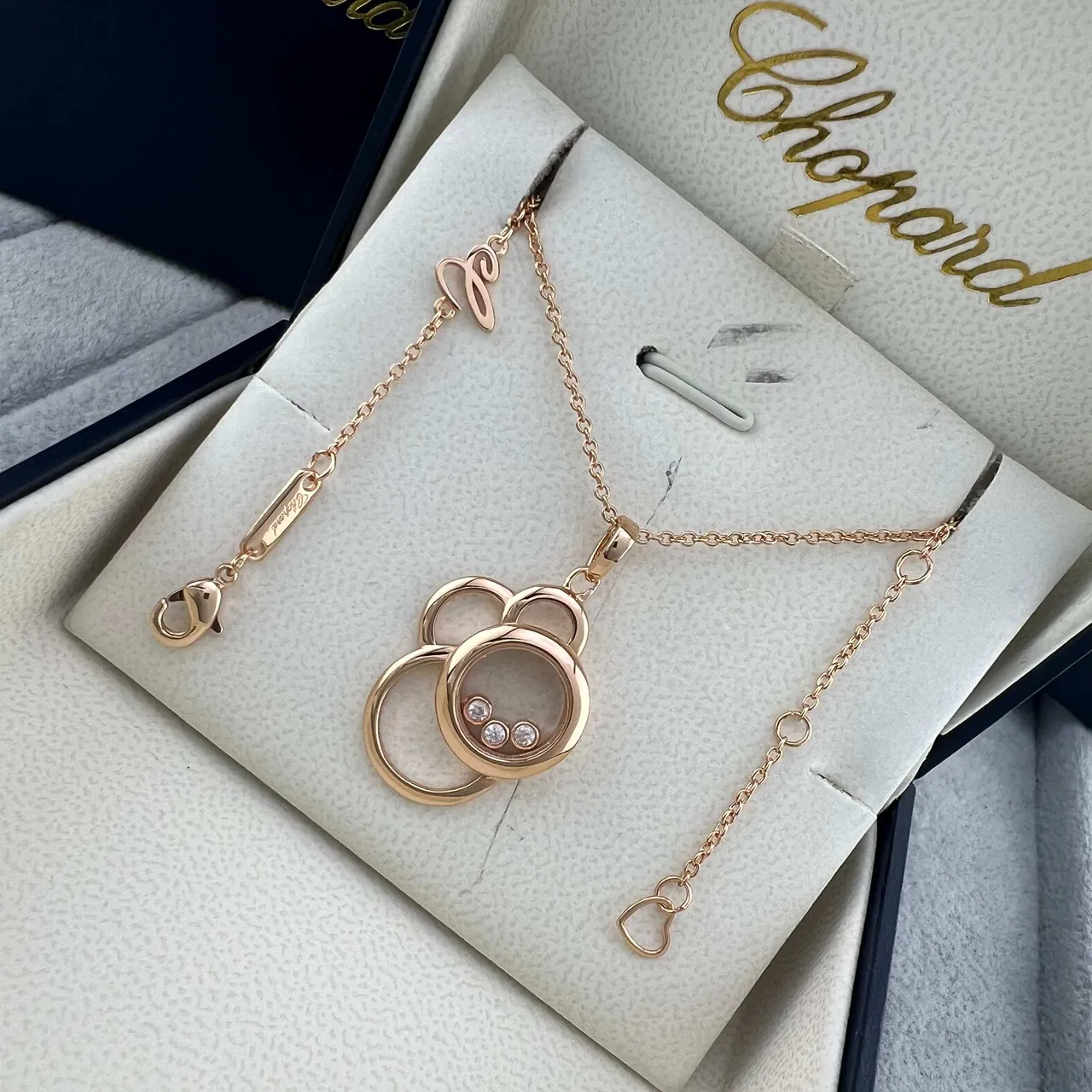 Chopard Silver Gold Interlocking Open-Circle Pendant Floating Diamonds Necklace 5