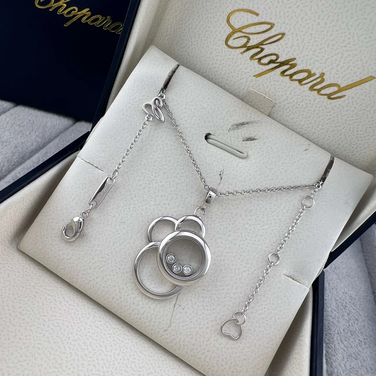 Chopard Silver Gold Interlocking Open-Circle Pendant Floating Diamonds Necklace 6