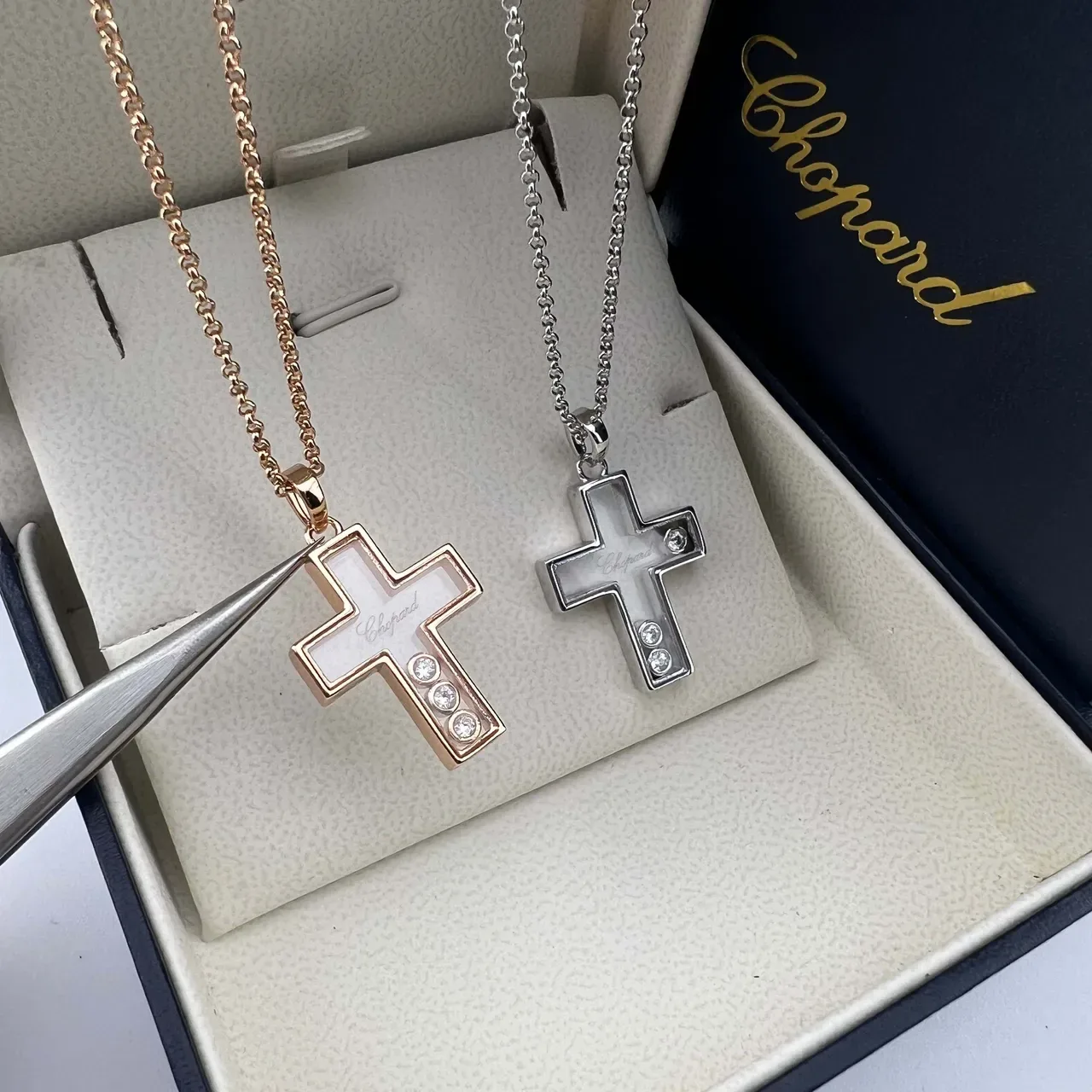 Chopard White Gold Cross Pendant Enamel-Filled Necklace 4