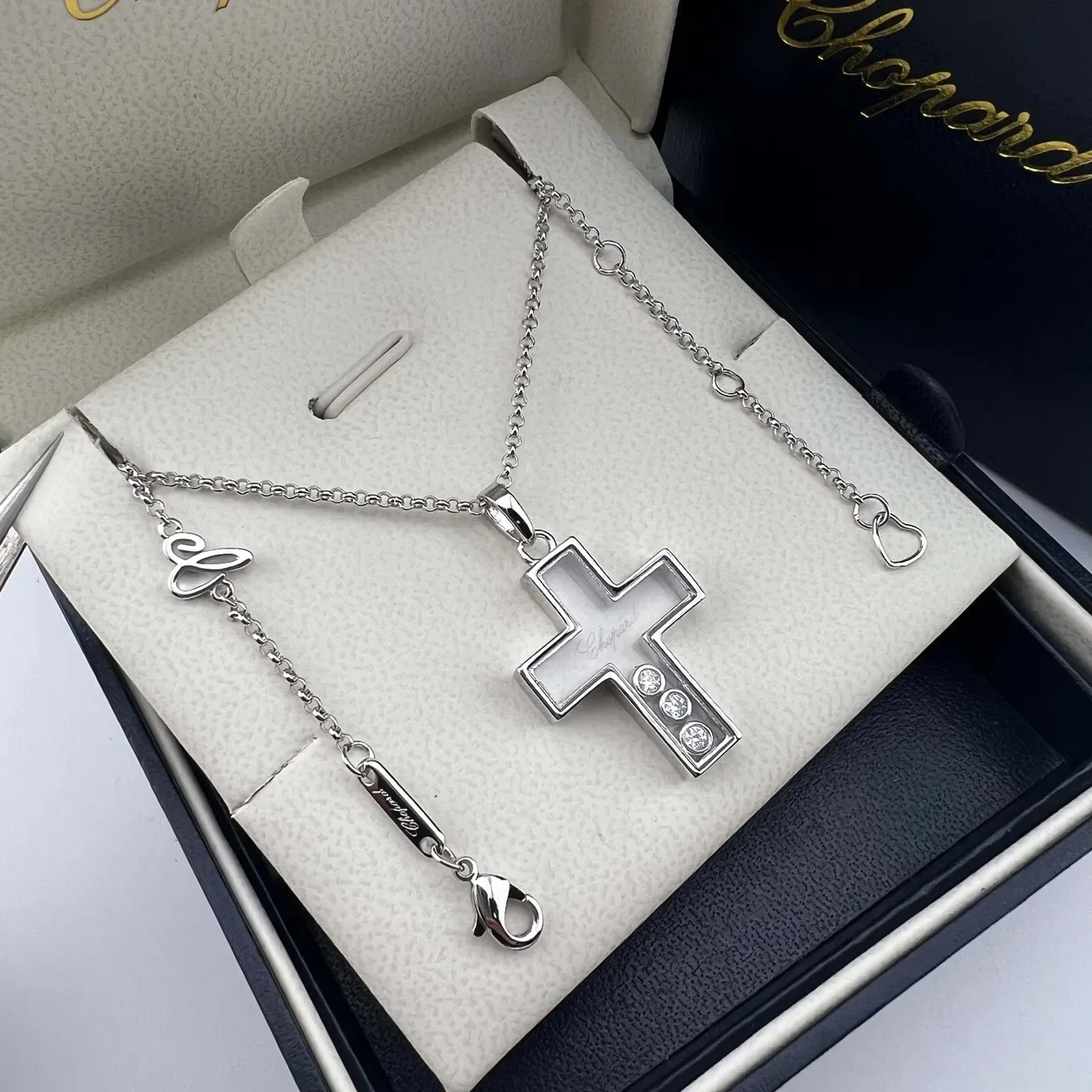 Chopard White Gold Cross Pendant Enamel-Filled Necklace 5