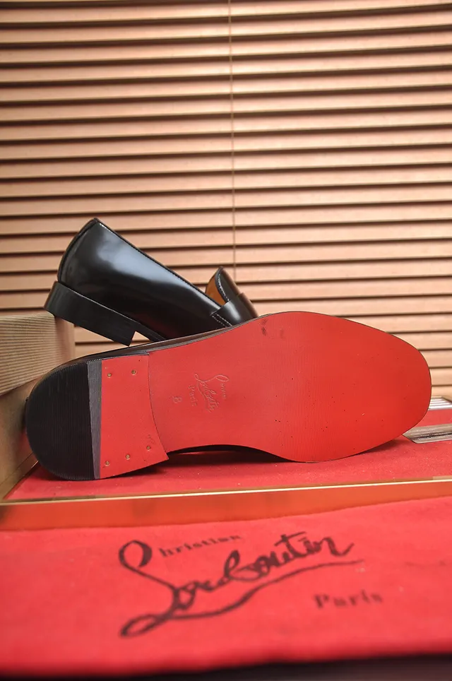 Christian Louboutin Noir Rouge Cuir Brillant Métal CL Boucle Sangle Mocassin 3
