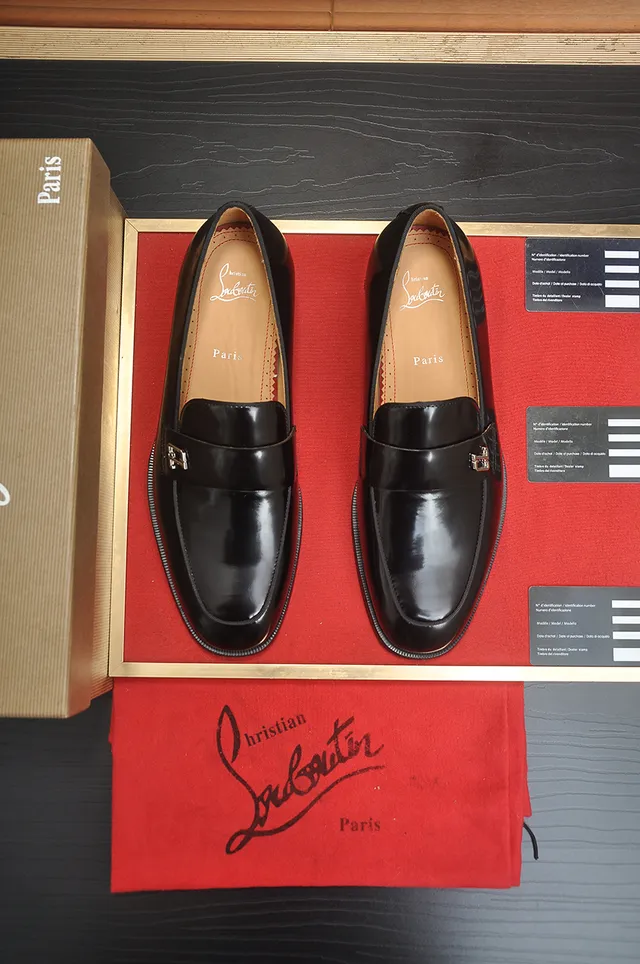 Christian Louboutin Noir Rouge Cuir Brillant Métal CL Boucle Sangle Mocassin 5