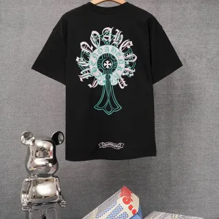 Chrome Hearts काला नीला ओवरसाइज़्ड फिट बैक ग्राफिक प्रिंट टी-शर्ट
