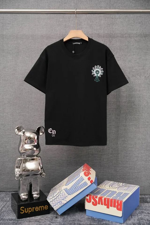 Chrome Hearts काला नीला ओवरसाइज़्ड फिट बैक ग्राफिक प्रिंट टी-शर्ट 2