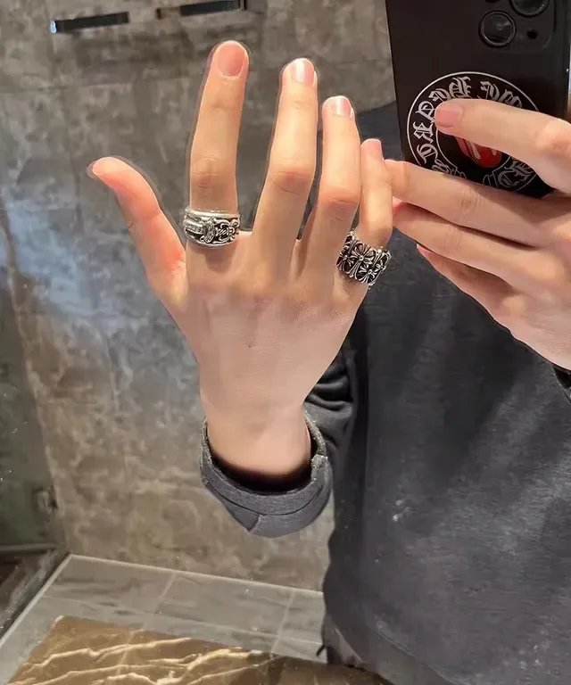Chrome Hearts كريسانثيموم فرقة واسعة فضي خاتم مزخرف 2