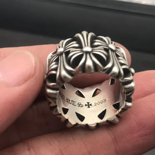 Chrome Hearts كريسانثيموم فرقة واسعة فضي خاتم مزخرف 4