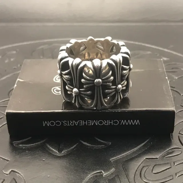 Chrome Hearts كريسانثيموم فرقة واسعة فضي خاتم مزخرف 5