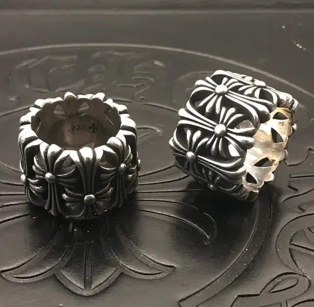 Chrome Hearts كريسانثيموم فرقة واسعة فضي خاتم مزخرف 6