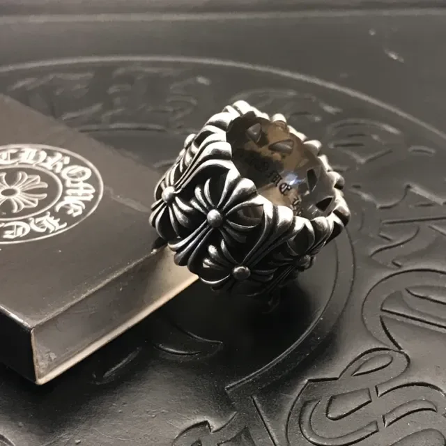 Chrome Hearts كريسانثيموم فرقة واسعة فضي خاتم مزخرف 7