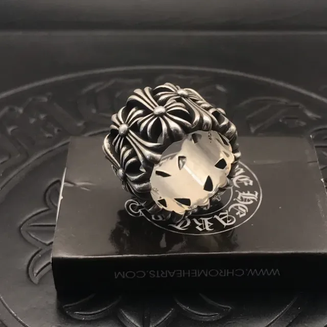 Chrome Hearts كريسانثيموم فرقة واسعة فضي خاتم مزخرف 8