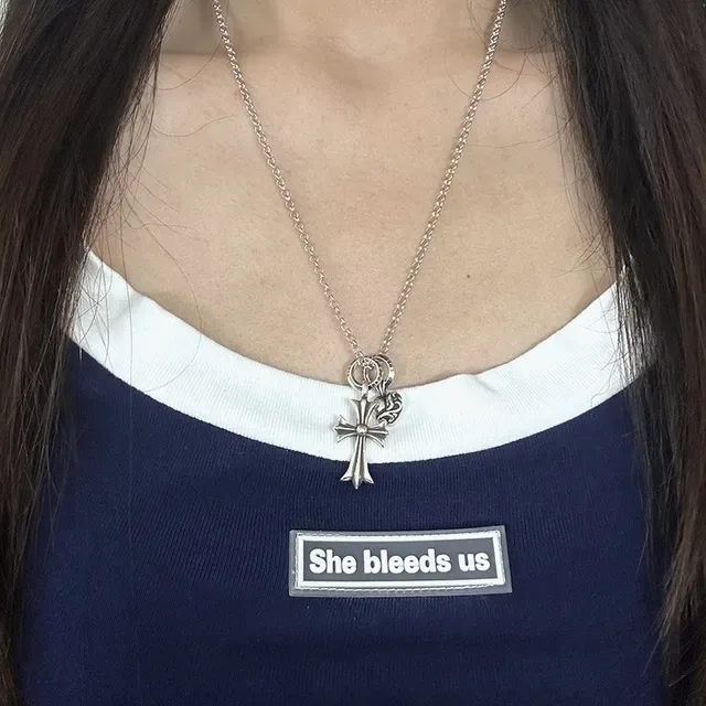 Chrome Hearts Cross and Heart Charm Silver Necklace 2