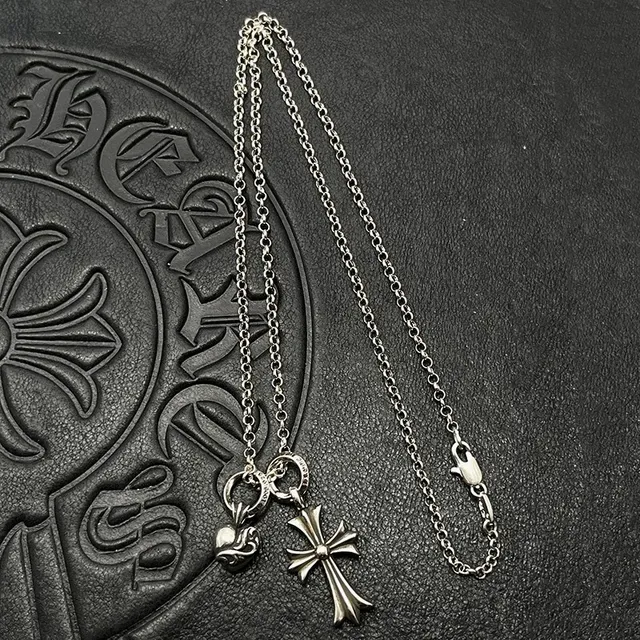 Chrome Hearts Cross and Heart Charm Silver Necklace 3