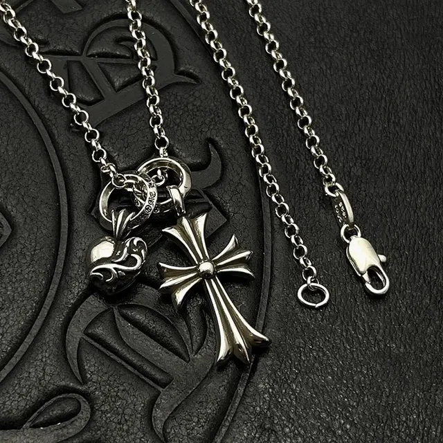 Chrome Hearts Cross and Heart Charm Silver Necklace 5