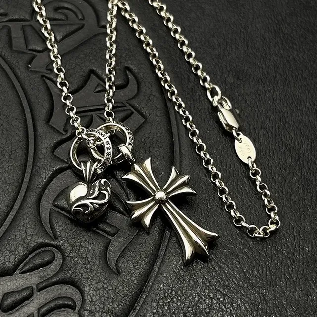 Chrome Hearts Cross and Heart Charm Silver Necklace 6