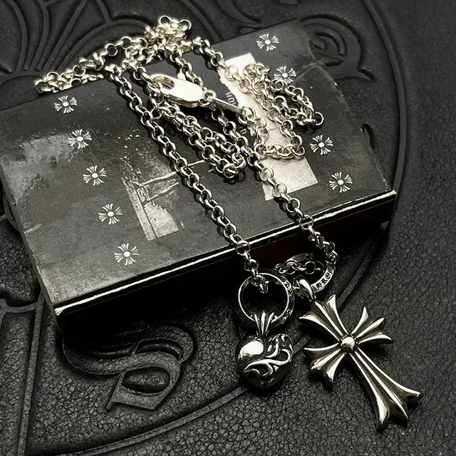 Chrome Hearts Cross and Heart Charm Silver Necklace 7