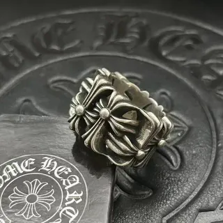 Chrome Hearts Cross Flower Ring Silver Oxidized Sculpted Ring