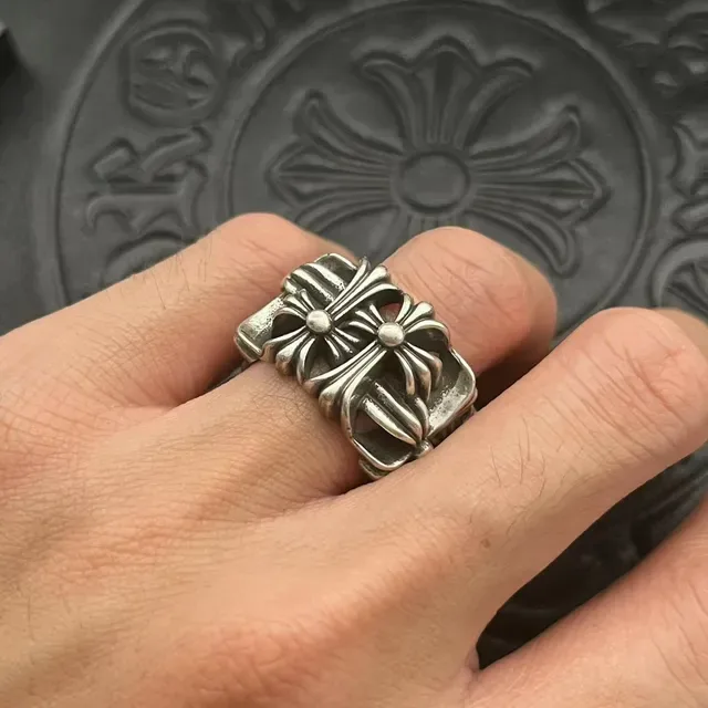 Chrome Hearts Cross Flower Ring Silver Oxidized Sculpted Ring 2