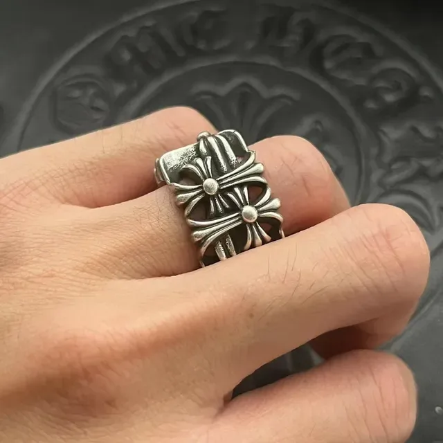 Chrome Hearts Cross Flower Ring Silver Oxidized Sculpted Ring 3