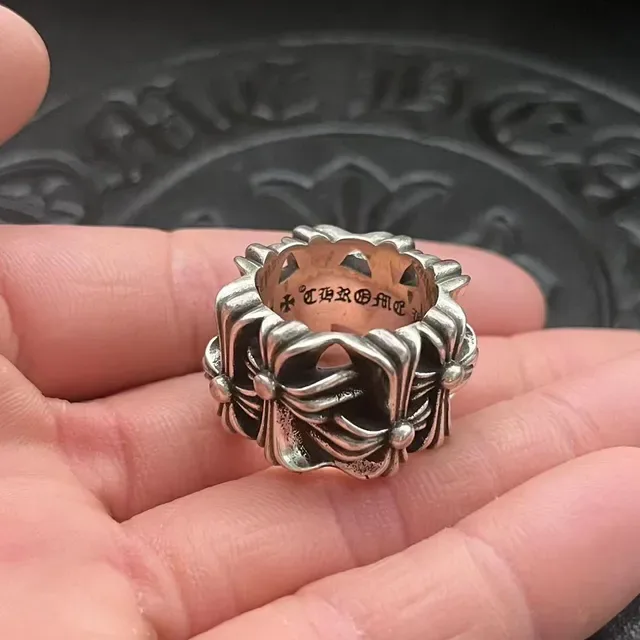 Chrome Hearts Cross Flower Ring Silver Oxidized Sculpted Ring 4