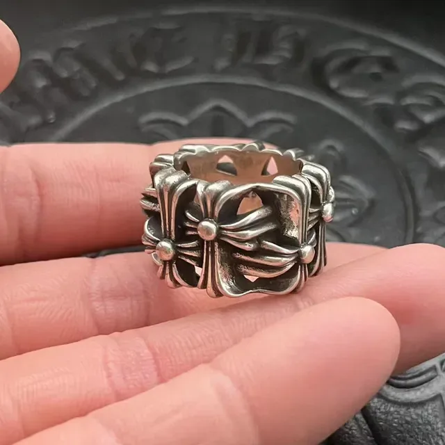 Chrome Hearts Cross Flower Ring Silver Oxidized Sculpted Ring 5