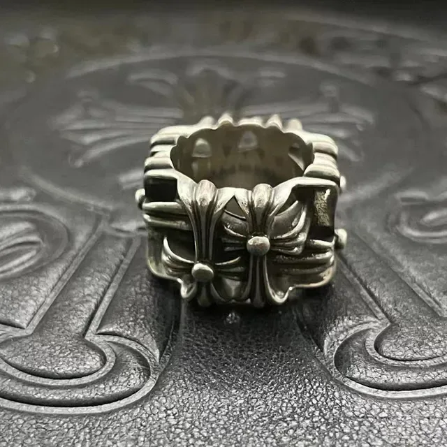Chrome Hearts Cross Flower Ring Silver Oxidized Sculpted Ring 6