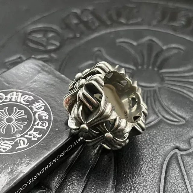 Chrome Hearts Cross Flower Ring Silver Oxidized Sculpted Ring 7
