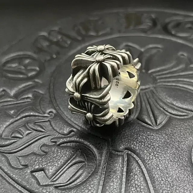 Chrome Hearts Cross Flower Ring Silver Oxidized Sculpted Ring 8
