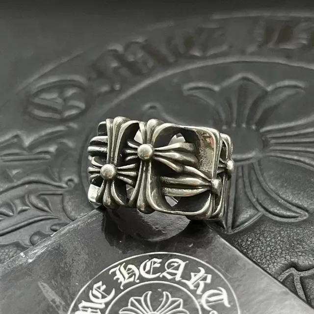 Chrome Hearts Cross Flower Ring Silver Oxidized Sculpted Ring 9