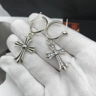 Chrome Hearts क्रॉस Hoop Silver Transparent Gothic पेंडेंट ईयरिंग्स