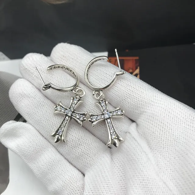 Chrome Hearts 十字 Hoop Silver Transparent Gothic 吊坠耳环 2