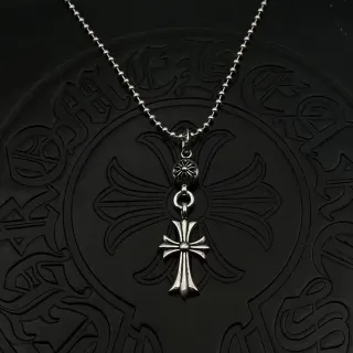 Chrome Hearts क्रॉस पेंडेंट चांदी बॉल चेन नेकलेस