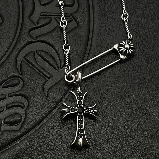 Chrome Hearts Cross Silver White Gothic Pendant Pavé-Set Stones Necklace 4