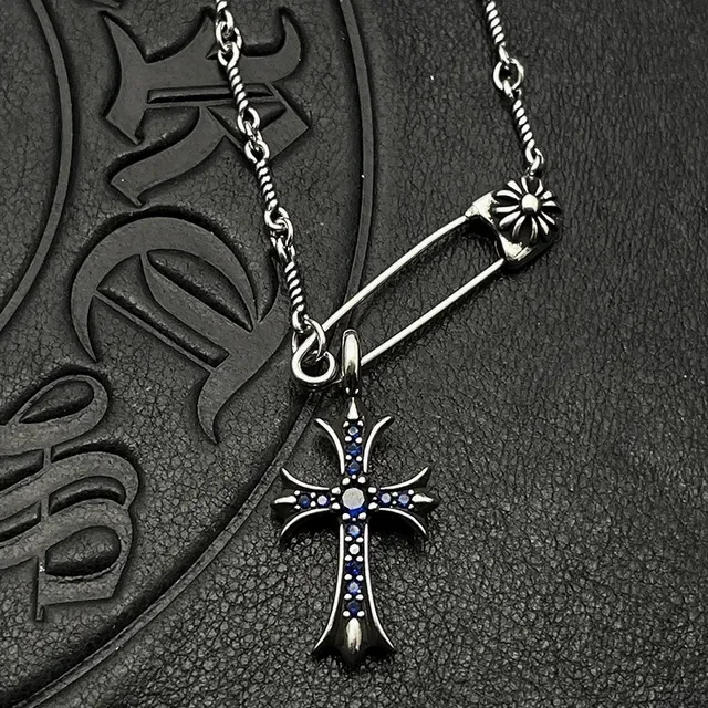 Chrome Hearts Cross Silver White Gothic Pendant Pavé-Set Stones Necklace 5