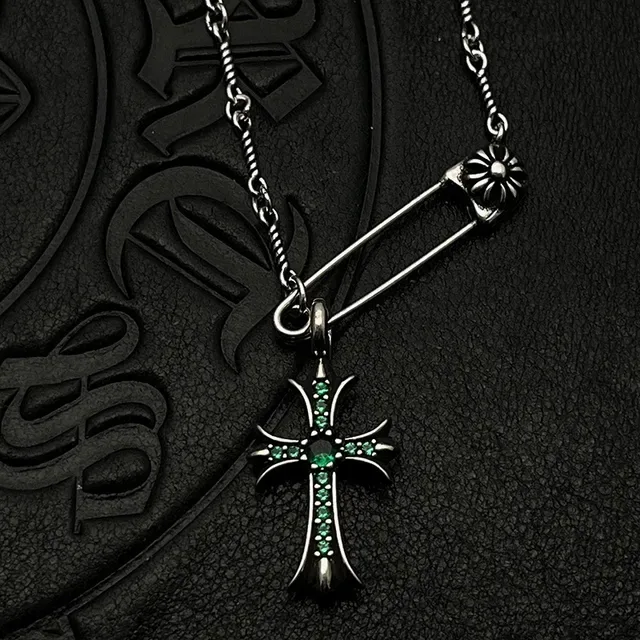 Chrome Hearts Cross Silver White Gothic Pendant Pavé-Set Stones Necklace 6