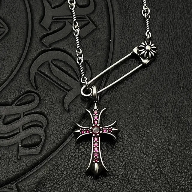 Chrome Hearts Cross Silver White Gothic Pendant Pavé-Set Stones Necklace 7