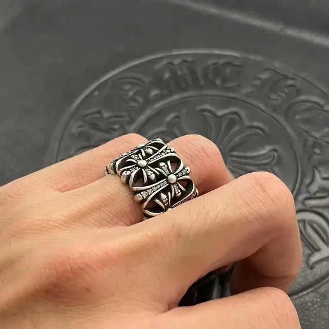 Chrome Hearts Floral Cross Pavé Oxidized Silver Ring 3