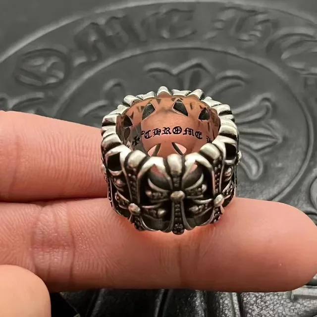 Chrome Hearts Floral Cross Pavé Oxidized Silver Ring 6
