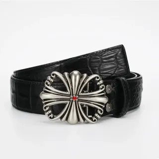Chrome Hearts माल्टीज क्रॉस काला मगरमच्छ त्वचा का बेल्ट