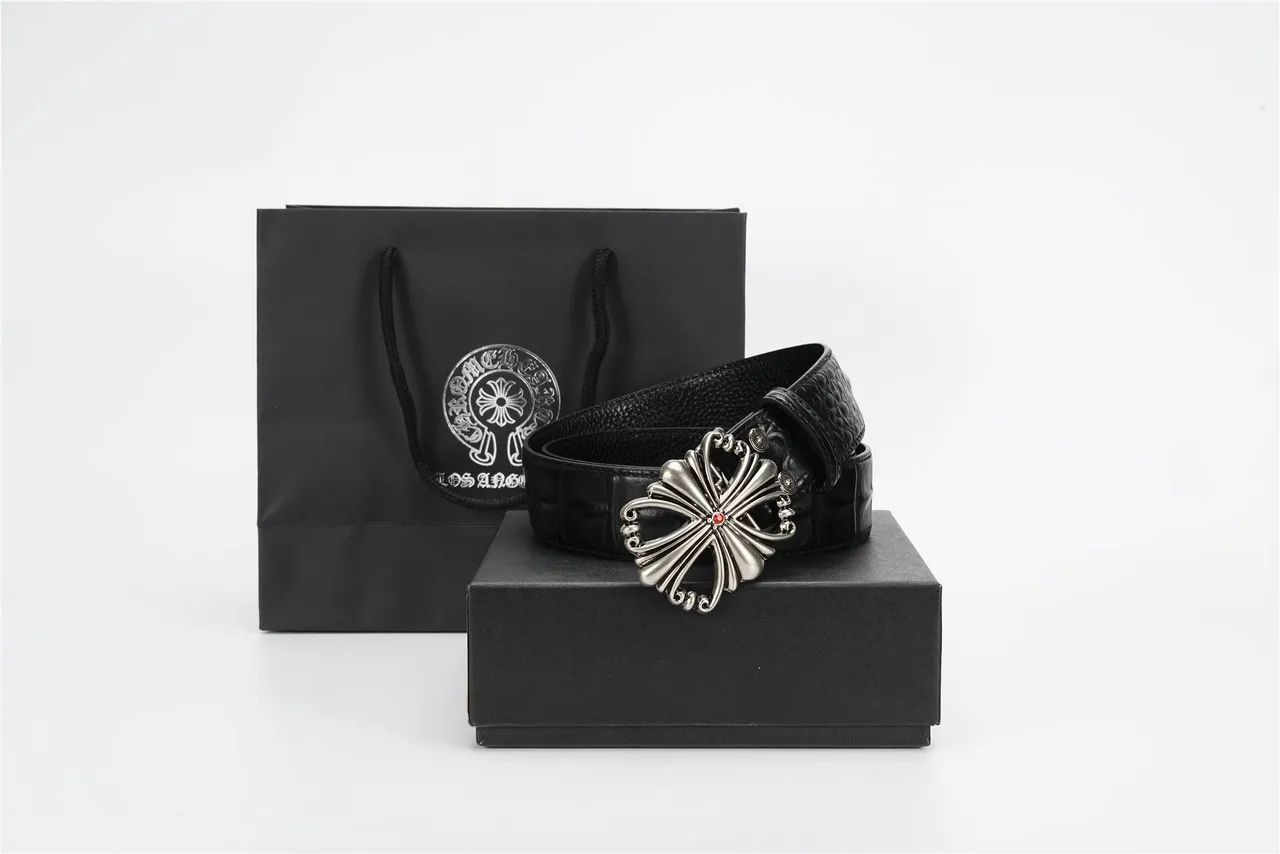 Chrome Hearts 马耳他十字 黑色鳄鱼皮皮带 4