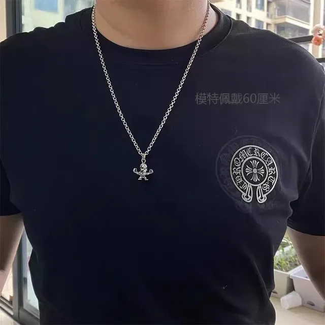 Colar Chrome Hearts Corrente de Bolas 3D Esculpida Caveira Prata Preto 2