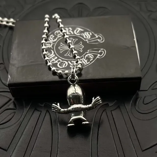 Colar Chrome Hearts Corrente de Bolas 3D Esculpida Caveira Prata Preto 4
